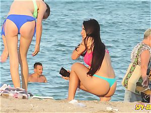 spycam Beach sizzling Blue swimsuit g-string unexperienced teenage movie